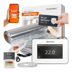 Zestaw ogrzewania podłogowego pod panele Warmtec Exclusive+ mata grzewcza AL-100 10,0m² 150W/m² + regulator temperatury XTS biały WiFi wyświetlacz LC