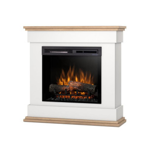 Kominek elektryczny Warmtec Lenox wkład Dimplex 23" XHD Optiflame - biały mat, jasny dąb