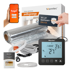 Zestaw ogrzewania podłogowego pod panele Warmtec mata grzewcza AL-80 8,0m² 150W/m² + regulator temperatury PRT-01 czarny WiFi wyświetlacz LCD