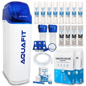 Zmiękczacz wody AquaFit Active 32 biało-niebieski, zestaw startowy z filtrami 3/4"