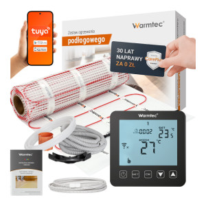 Zestaw ogrzewania podłogowego pod płytki Warmtec mata grzewcza DS2-15 1,5m² 170W/m² + regulator temperatury PRT-01 czarny WiFi wyświetlacz LCD