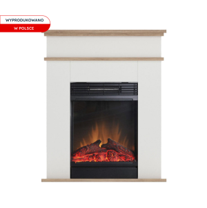 Kominek elektryczny Warmtec Fori z efektem Optiflame - biały mat, jasny dąb