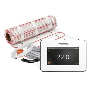Zestaw ogrzewania podłogowego pod płytki Warmtec Exclusive+ mata grzewcza DS2-200 20,0m² 170W/m² + regulator temperatury XTS biały Wi-Fi wyświetlacz