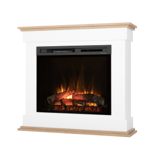 Kominek elektryczny Warmtec Lenox wkład Dimplex 28" XHD Optiflame - biały mat, jasny dąb