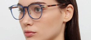 Okulary Linda Farrow Arnold Angular Optical Frame in Navy damskie - 49/21/145