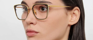 Okulary Linda Farrow Hans Square Optical Frame in Yellow Gold damskie - 49/21/145