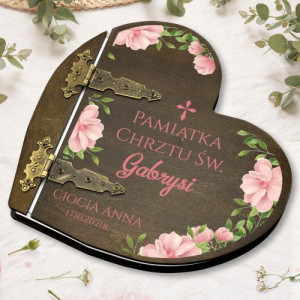 Drewniany album serce z nadrukiem - Kwiaty i pąki