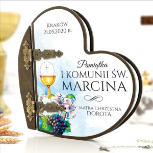 Drewniany album serce z nadrukiem - Hostia i Lilie