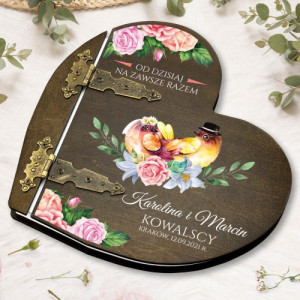 Drewniany album serce z nadrukiem - Wspólne Gniazdko