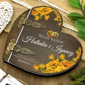 Drewniany album serce z nadrukiem - Złota Rocznica