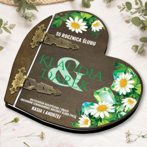 Drewniany album serce z nadrukiem - Szmaragdowe Gody