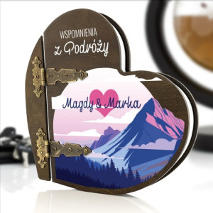Drewniany album serce z nadrukiem - Obrazki z Podróży