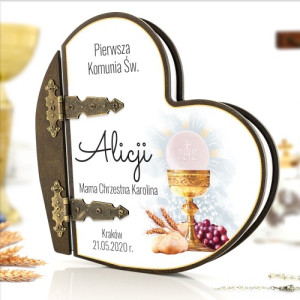 Drewniany album serce z nadrukiem - Biała Hostia