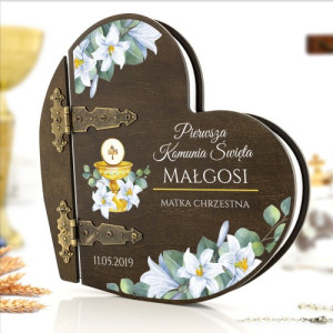 Drewniany album serce z nadrukiem - Pierwsza Hostia