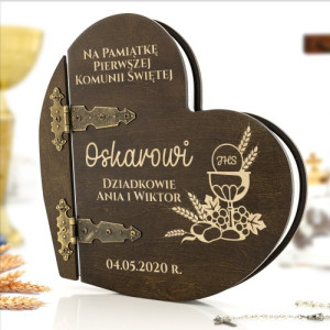 Album na komunię drewniany serce z nadrukiem - Chleb Pański
