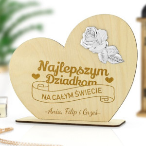 Statuetka serce z grawerem i różą dla dziadków - Różyczka