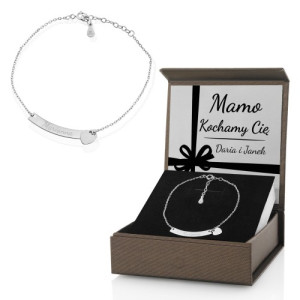 Srebrna bransoletka 925 z grawerem imienia i dedykacji - Kochamy Cię mamo