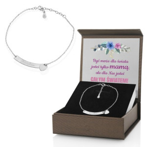 Srebrna bransoletka 925 z grawerem imienia i dedykacją - Mama całym światem