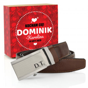 Pasek skórzany męski Betlewski z grawerem - Kocham Cię