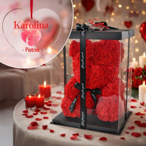 Miś z róż 40cm i zawieszka z nadrukiem dla ukochanej - Love