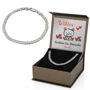 Bransoletka męska srebrna (pr.925) - Kocham Cię misiaczku