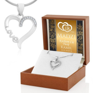 Naszyjnik srebrny pr.925 serce z dedykacją - Kocham 18-tkę