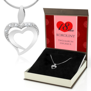 Naszyjnik srebrny serce na łańcuszku pr. 925 na urodziny - Osiemnastka