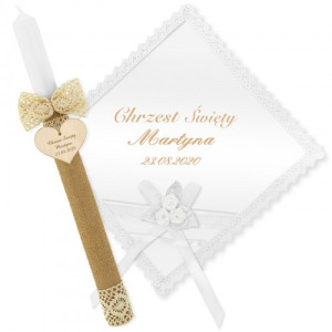 Komplet do chrztu dla dziewczynki szatka i świeca - Rustykalny