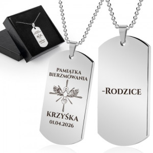 Nieśmiertelnik ze stali szlachetnej z grawerem na bierzmowanie - Pamiątka