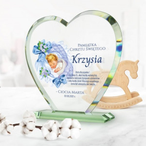 Statuetka szklane serce na chrzest - Kruszynka
