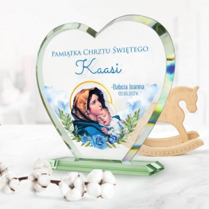Statuetka szklane serce na chrzest - W błękitach