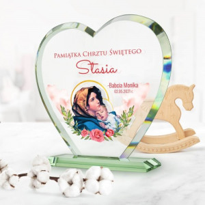 Statuetka szklane serce na chrzest - W różach