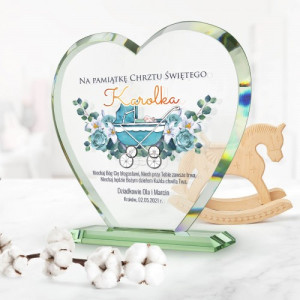 Statuetka szklane serce na chrzest - Nasz Maleńki