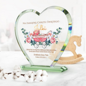 Statuetka szklane serce na chrzest - Nasza Kruszyna