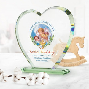 Statuetka szklane serce na chrzest - Stróżu mój
