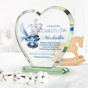 Statuetka szklana serce na chrzest - Zdroje Szczęścia