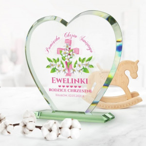 Statuetka szklana serce na chrzest - Dla dziewczynki