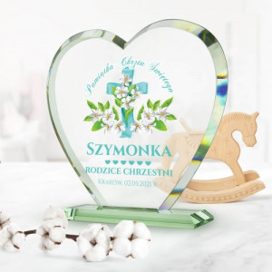 Statuetka szklana serce na chrzest - Dla chłopca