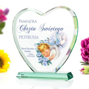 Statuetka szklana serce na chrzest - Dziecina