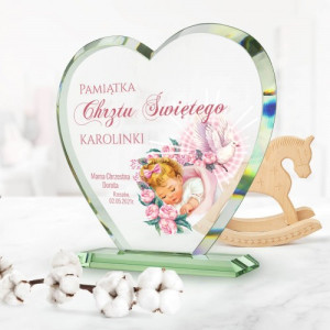 Statuetka szklana serce na chrzest - Maleństwo