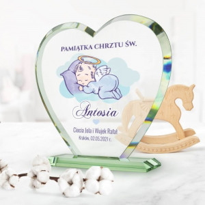 Statuetka szklana serce na chrzest - Pamiątkowa