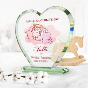 Statuetka szklana serce na chrzest - Na Pamiątkę