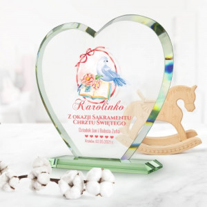 Statuetka szklana z nadrukiem na chrzest - Serce ze szkła