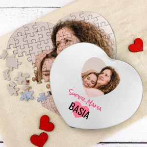 Puzzle serce ze zdjęcia - Super Mama