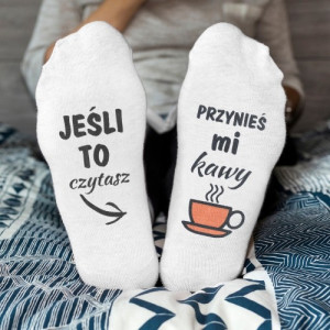 Śmieszne skarpetki damskie - Przynieś kawę