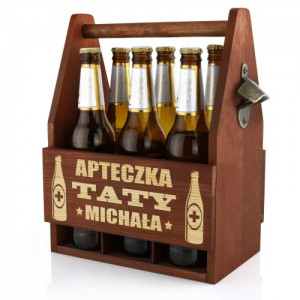 Drewniana skrzynka na piwo z otwieraczem - Apteczka Tatusia