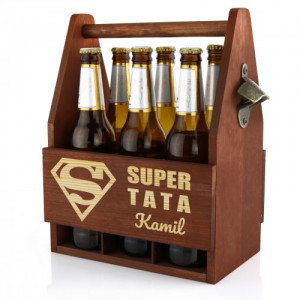 Drewniana skrzynka na piwo z otwieraczem - Super Tata
