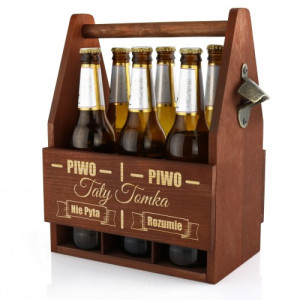 Drewniana skrzynka na piwo z otwieraczem - Na piwko Taty