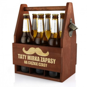 Drewniana skrzynka na piwo z otwieraczem - Zapasy Taty