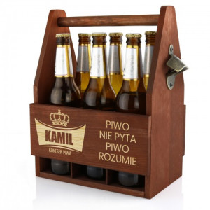 Drewniana skrzynka na piwo z otwieraczem - Piwo zrozumie